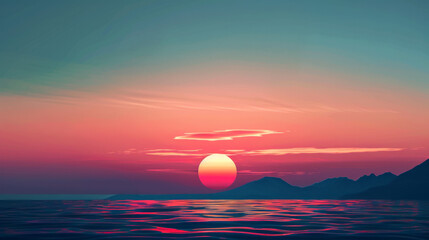 Peaceful Minimalist Sunset Scene with Golden Sky
