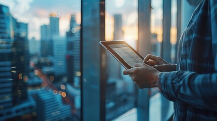 modern professionalism with a sleek tablet in a contemporary office setting.