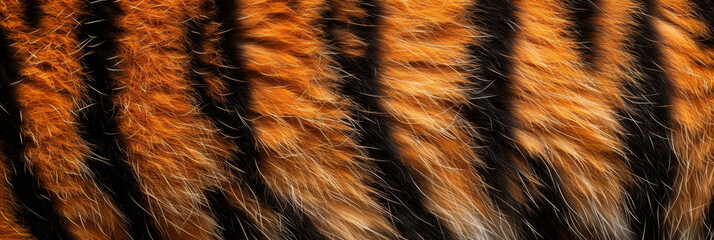 A closeup of the fur texture on an orange and black tiger's back, showcasing its striped pattern in high resolution. The focus is on capturing every detail with vivid colors and sharpness