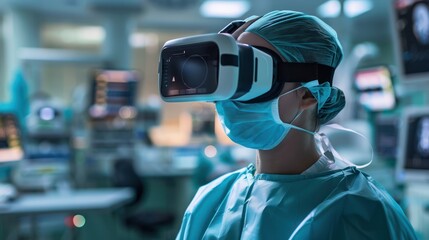 medical research with a doctor using virtual reality to develop new surgical techniques in a high-tech lab, showcasing innovation in medical science.