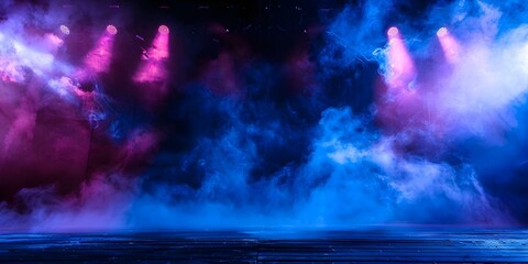 Theatrical Scene: Dark Stage with Spotlights and Fog in an Opera Performance Setting. Concept Theatrical Scene, Dark Stage, Spotlights, Fog, Opera Performance