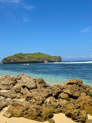 aerial view of sadranan beach in Gunung Kidul, Yogyakarta