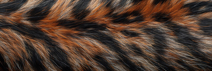 A closeup of the fur texture on an tiger's back, showcasing its rich and deep colors with visible stripes and patterns. The focus is sharp to capture every detail in high resolution