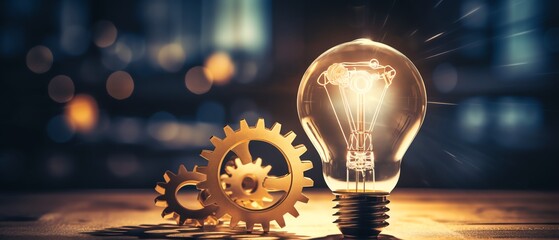 A conceptual image showcasing business innovations with a lightbulb and gears representing creative solutions in a corporate setting