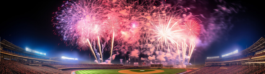 Spectacular Fireworks Display Over a Packed Baseball Stadium