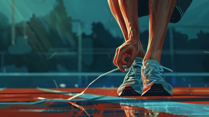Athlete preparing for a race, tying shoelaces, focus and determination - Powered by Adobe