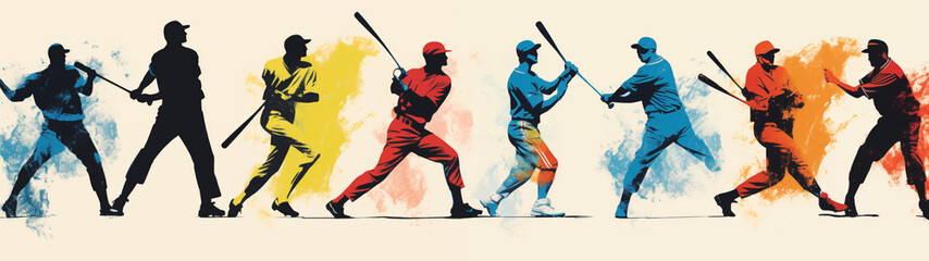 Silhouette Baseball Players Art - Colorful Action Poses