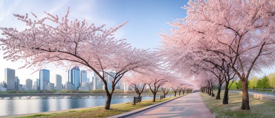 Sakura cherry blossoms in full bloom