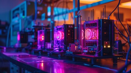 A laboratory setup with detectors capturing cosmic ray interactions,