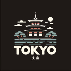 Japanese city vector. with a t-shirt design concept. black background