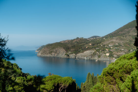 Levanto's Coastal Beauty: Ocean, Mountains, and Blue Sky