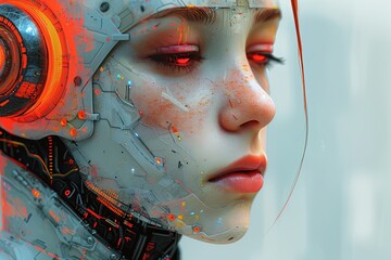 Enhanced Humanoid: Futuristic Tech-Organic Fusion in Detailed Digital Artwork
