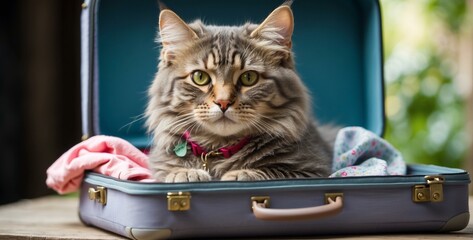 cat in a travel suitcase. generative ai