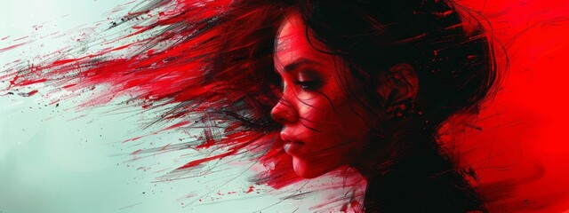 Fototapeta premium An abstract portrait, featuring red bold brushstrokes and unexpected shapes.