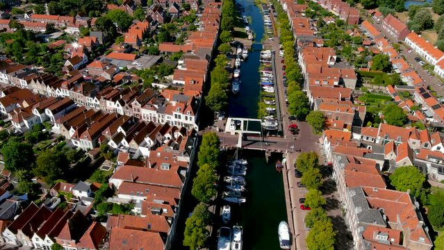 Aerial view of the fortified city of Brielle, South Holland, Netherlands.