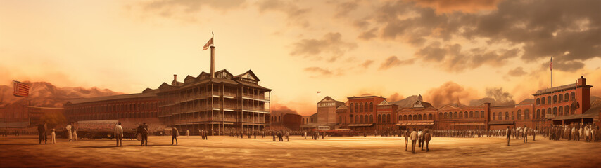 Fototapeta premium Historic City Square with Baseball Field