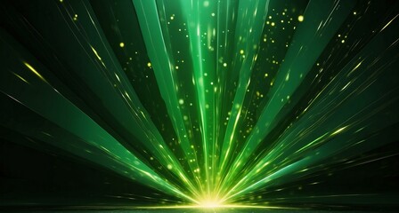 Green Star Burst Wide Abstract Wallpaper on Black Background