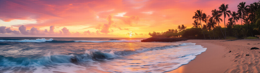 Obraz premium Vibrant Sunset Over a Tropical Beach with Gentle Waves