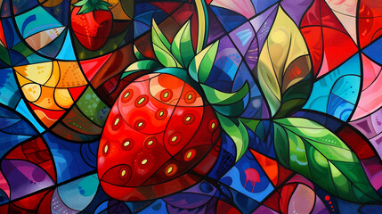 Strawberry geometric painting.