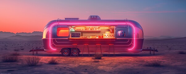 Retro Futuristic Neon Food Truck