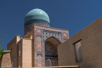 Mausoleums and domes of the historical cemetery of Shahi Zinda, Uzbekistan.