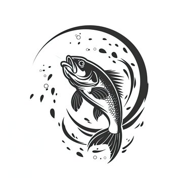 Fishing Logo, Fish Symbol, Wildlife and Game Icon, Hobby Leisure Art Concept, Animal Illustration Trout Bass Illustration, Isolated White Background