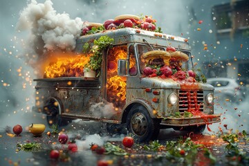 Food Truck Inferno: Culinary Chaos and Flames