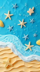 Summer holiday background. top view 3d beach clay style, copy space for your text.