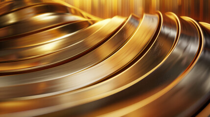 A gold colored wave with a shiny, reflective surface
