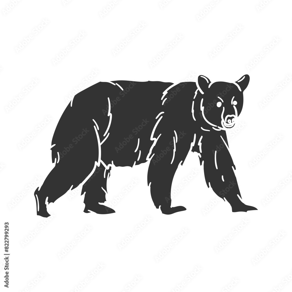 Poster black bear icon silhouette illustration. animals vector graphic pictogram symbol clip art. doodle sk