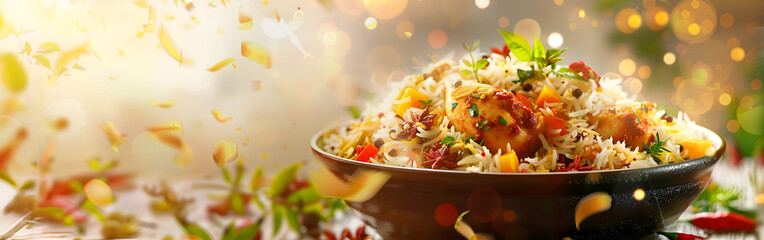 A pot of biryani with a fire delight savory traditional flavorful in the background
