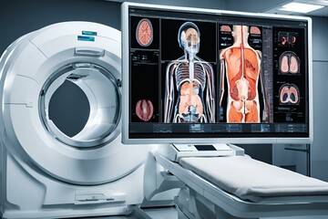 MRI CT scan machine, high-resolution imaging, cross-sectional human body images, modern medical technology, detailed precision, advanced diagnostics.