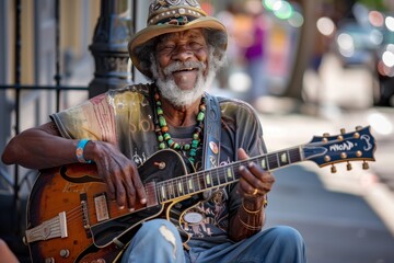 Fototapeta premium street musician in urban city street