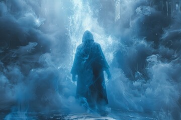 Obraz premium Powerful Sorcerer: Dusk Downtown Android Landscapes in New Manhattan