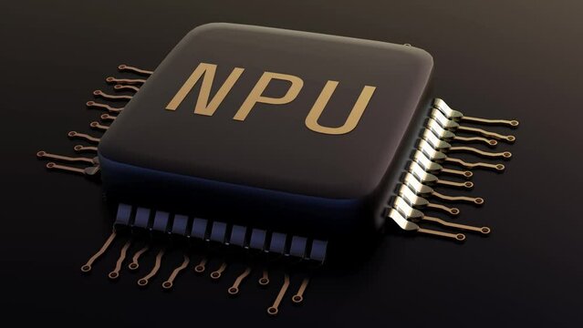 3d animation of Neural Processing Unit called NPU processor, An AI accelerator, or deep learning processor