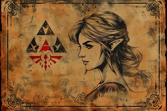 Symmetrical Princess Stencil Portrait with Triforce Motif Design