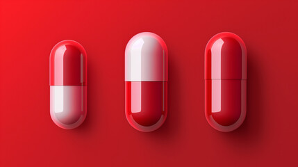 Red and white capsules on red background