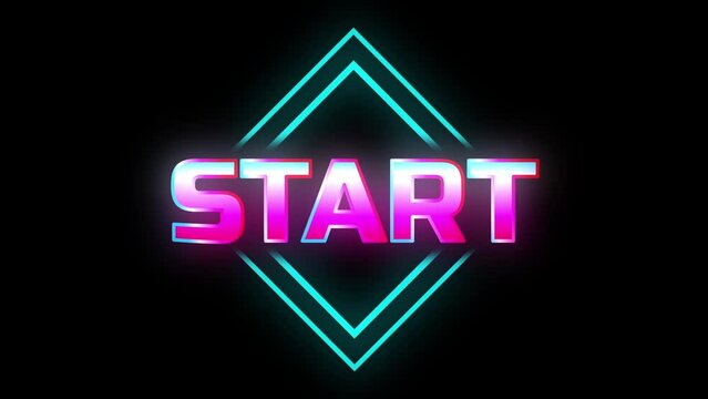 Pink start text animation with neon and glow style for video and game openings.