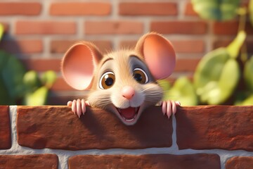 cartoon mouse peeking over the wall