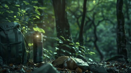 Obraz premium a torch light in the woods with a tree in the background, Generative AI illustrations.
