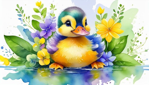watercolor baby duck clipart for graphic resources