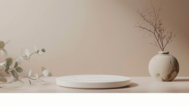 Minimalist 3D product mockup scene with close-up front view featuring simple podium as focal point