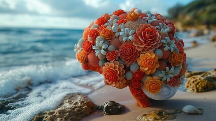 Brain-shaped Floral Bouquet on the Beach