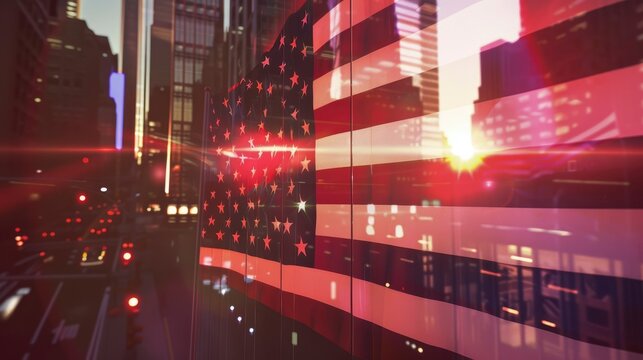  American flag, American dream, progressive style, postmodernist installations, VFX