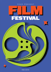 Movie and film festival poster template design background with film reel modern style