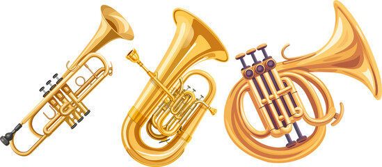 Fototapeta premium illustration set of golden music instrument isolated on white background