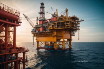 Construction industrial platform at sea for oil and gas production