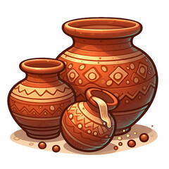 Clay pots png sticker, pottery isolated on white background.