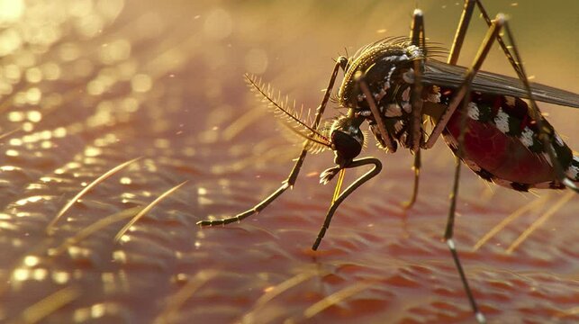 mosquitos land on the human skin and suck on human blood