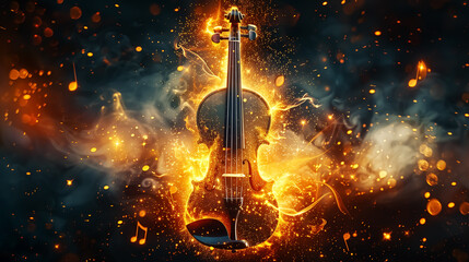 abstract pattern with a violin on fire, hot music. Wall Art Design for Home Decor, 4K Wallpaper and Background for Computer, Smartphone, Cellphone, Mobile Cell Phone, desktop, laptop, Tablet